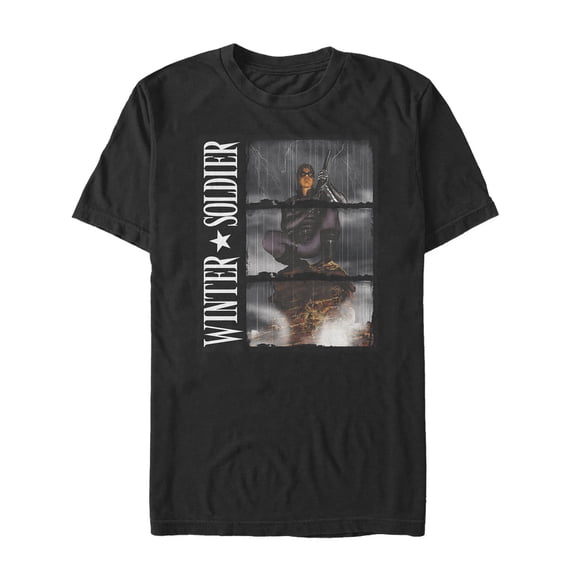 Men's Marvel Winter Soldier Rain Graphic Tee Black Large