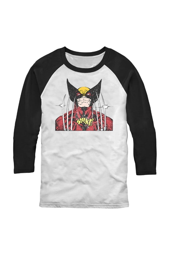 Men's Marvel Wolverine Vintage Snikt Baseball Graphic Tee White/Black X Large