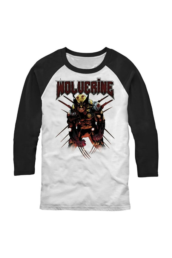 Men's Marvel X-Men Wolverine Scratch Baseball Graphic Tee White/Black Large