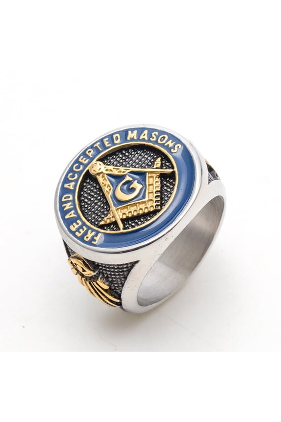 Men's Masonic Ring, Free and Accepted Masons Symbol Ring, Stainless Steel AG Signet Ring with All-Seeing Eye, Vintage Biker Style