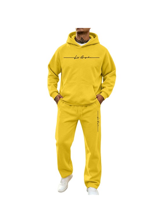 Men’s Matching Sweat Outfit Cotton Blend Pullover Breathable Tracksuit Sport Suit Sweatsuit Relaxed Fit Men Sport Suit Drawstring Waist Loungewear