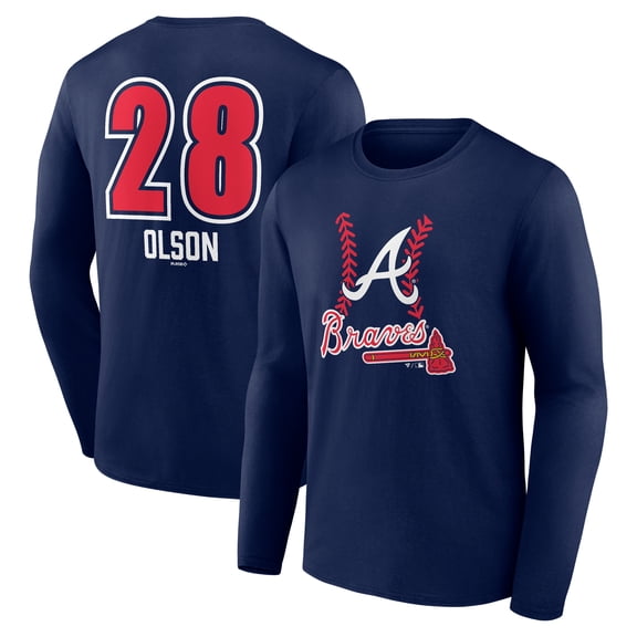 Men's Matt Olson Navy Atlanta Braves Fastball Player Name & Number Long Sleeve T-Shirt