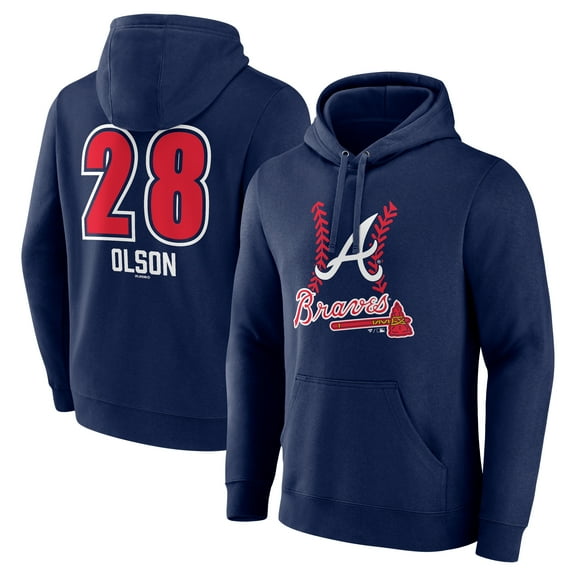 Men's Matt Olson Navy Atlanta Braves Fastball Player Name & Number Pullover Hoodie