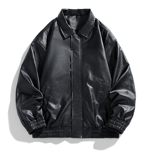 Men's Matte PU Leather Jacket, Long Sleeve with Turn-Down Collar and Zipper Pockets, Casual Coat for Outdoor, Daily, and Work Wear, All-Season Fashion Blazer