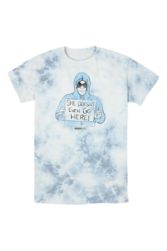 Men's Mean Girls Dam She Doesn't Even Go Here Distressed Graphic Tee White/Blue X Large