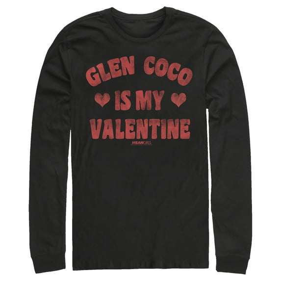 Men's Mean Girls Distressed Glen Coco Is My Valentine Long Sleeve Shirt Black X Large