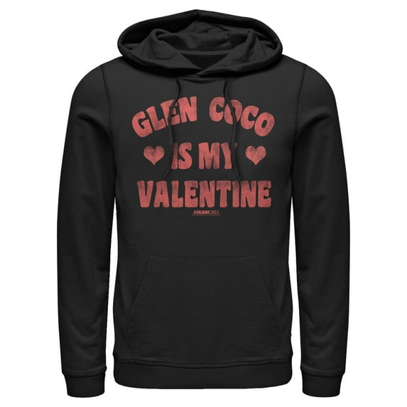 Men's Mean Girls Distressed Glen Coco Is My Valentine Pull Over Hoodie Black 2X Large