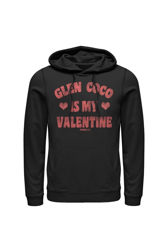 Men's Mean Girls Distressed Glen Coco Is My Valentine Pull Over Hoodie Black Small