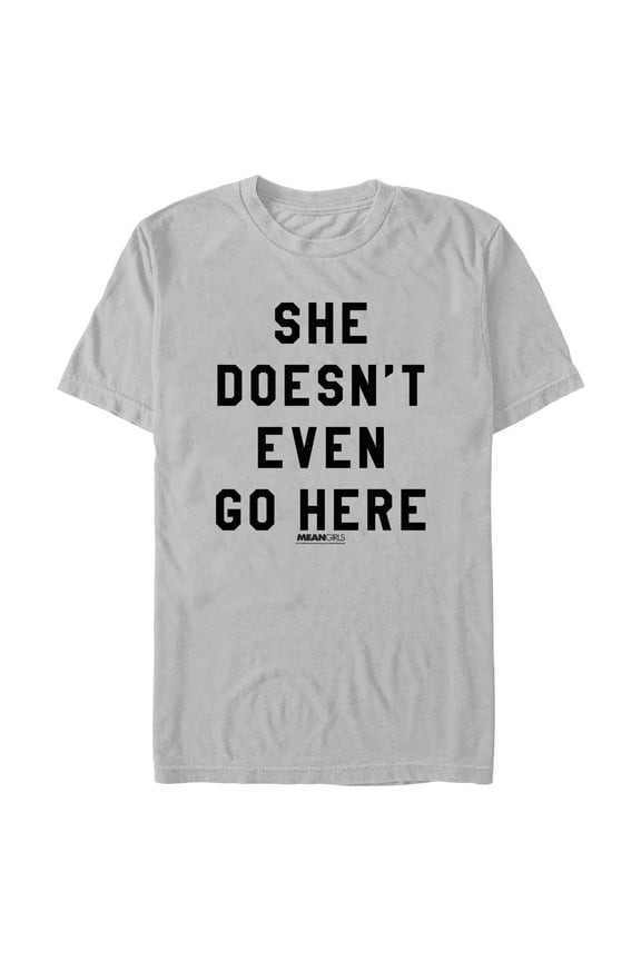Men's Mean Girls She Doesn't Even Go Here Black Bold Graphic Tee Silver Large