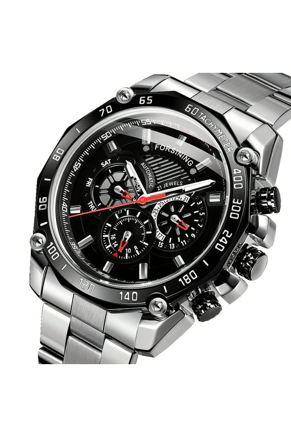 Men's Mechanical Watch Black Sport Watch 3 Sub Dial Date Stainless Steel Belts Outdoor Military Wristwatch