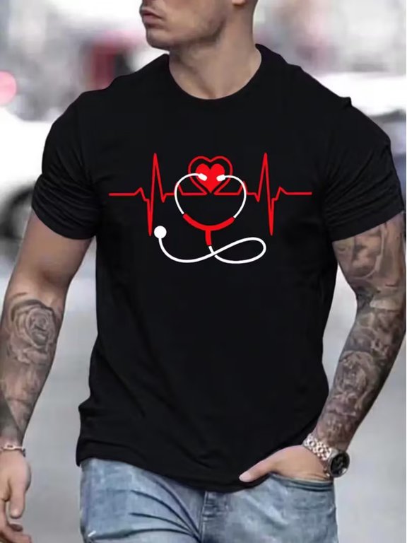Men's Medical Heartbeat Black With Red Ekg Lightweigh Graphic Design Gift Idea For Special Celebrations T-Shirt, Size S-5XL
