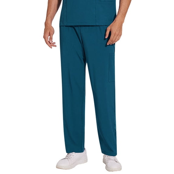 Men's Medical Scrub Pants Elastic Waist Nursing Uniform Trousers with Multi-Pockets Relaxed Fit Straight Leg Healthcare Workwear Comfortable Active Pants for Doctors