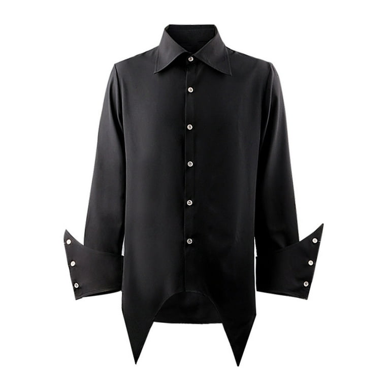 Men's Medieval Clothes Long Sleeve Gothic Shirt Button Up Steampunk Stage  Vintage Lapel Collar Party Clothes (Medium, Black) 