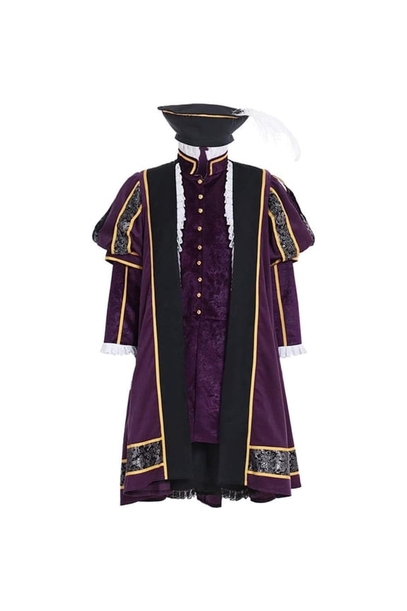 Men's Medieval Court Lord Cloth Renaissance Robe Coat Pants Hat Outfit