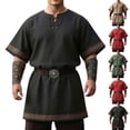 thumbnail image 1 of Men's Medieval Knight Viking Surcoat Retro Short Sleeve Lace Up Top Halloween Cosplay Pirate Costume (No Belt), 1 of 7