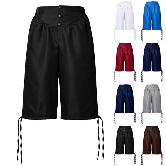Men's Medieval Pirate Capri Pants Renaissance Costumes Viking Shorts Lace up Hem Halloween Costume Trousers