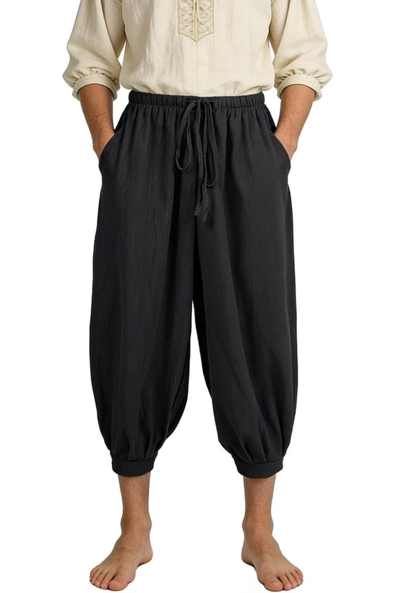Men's Medieval Pirate Pants Linen Renaissance Viking Costume Trousers Baggy Harem Linen Pants for Cosplay