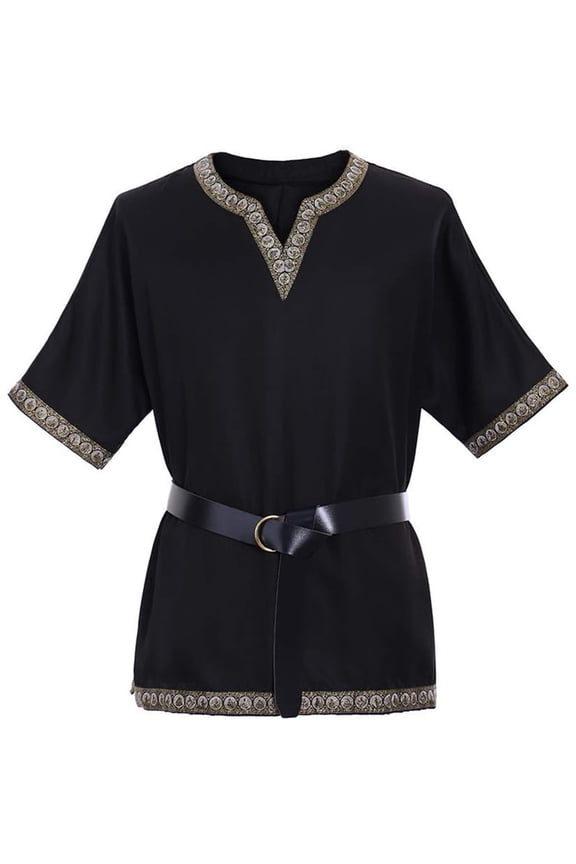 Men‘s Medieval Renaissance Pirate Viking LARP Black Tunic Victorian Top