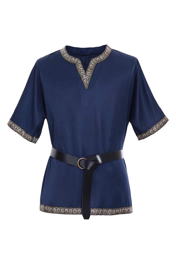 Men‘s Medieval Renaissance Pirate Viking LARP Blue Tunic Victorian Top