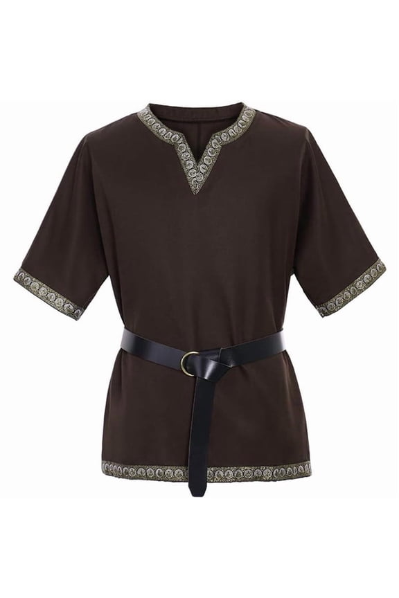 Men‘s Medieval Renaissance Pirate Viking LARP Brown Tunic Victorian Top