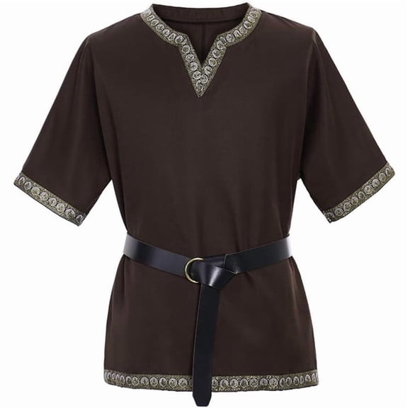 Men‘s Medieval Renaissance Pirate Viking LARP Brown Tunic Victorian Top