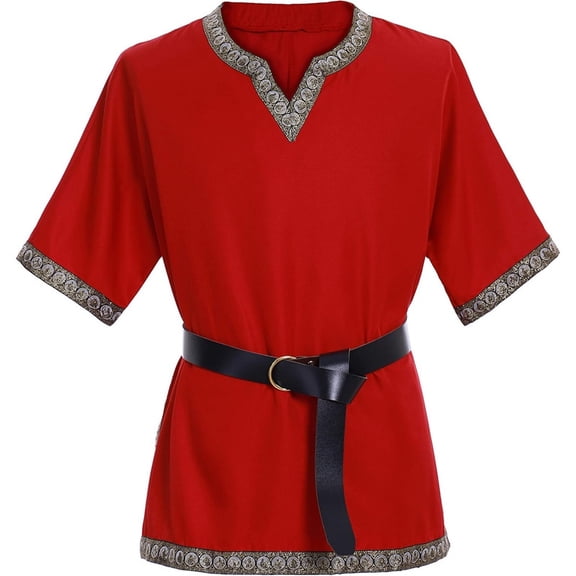 Men‘s Medieval Renaissance Pirate Viking LARP Red Tunic Victorian Top