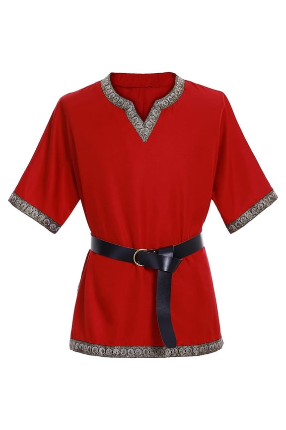 Men‘s Medieval Renaissance Pirate Viking LARP Red Tunic Victorian Top