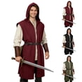 thumbnail image 1 of Men's Medieval Renaissance Viking 2-Piece Cosplay Costume Set Hooded Sleeveless Robe with Belt for Halloween Party, 1 of 8