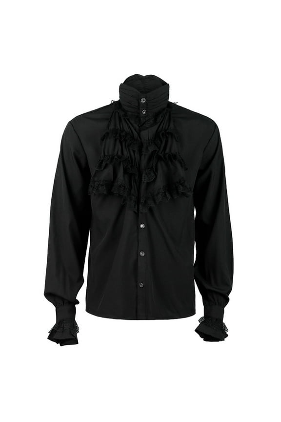 Men's Medieval Shirt With Ruffled Stand Collar Loose Fit Long Sleeve Blouse Renaissances Victorian Pirate Vampires Shirt