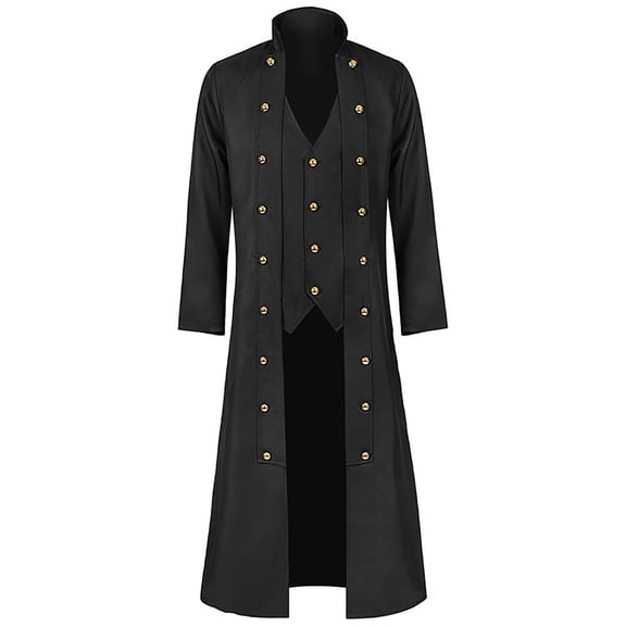 Men's Medieval Stand Collar Long Sleeve Coat Gothic Victorian Three-breasted Jacket Vintage Long Overcoat