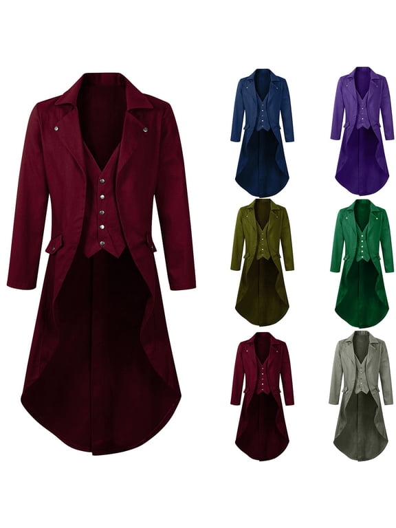 Men's Medieval Tailcoat Jacket Vintage Gothic Steampunk Tuxedo Frock Coat Uniform Halloween Costume