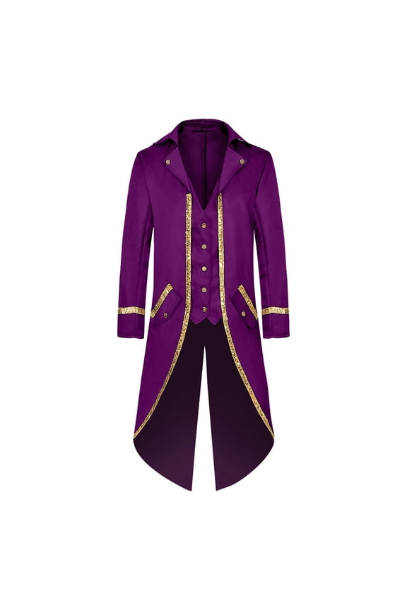 Men's Medieval Tailcoat Steampunk Gothic Halloween Costume Vintage Formal Frock Coat Purple XL