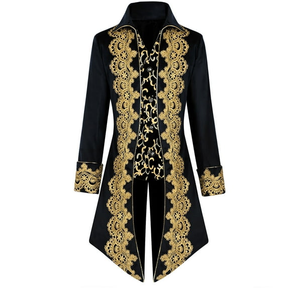 Men's Medieval Tailcoat Steampunk Long Trench Coat Gothic Vintage Costumes Jacket Performance Tuxedo Coat Black XL