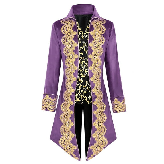 Men's Medieval Tailcoat Steampunk Long Trench Coat Gothic Vintage Costumes Jacket Performance Tuxedo Coat Purple XXXL