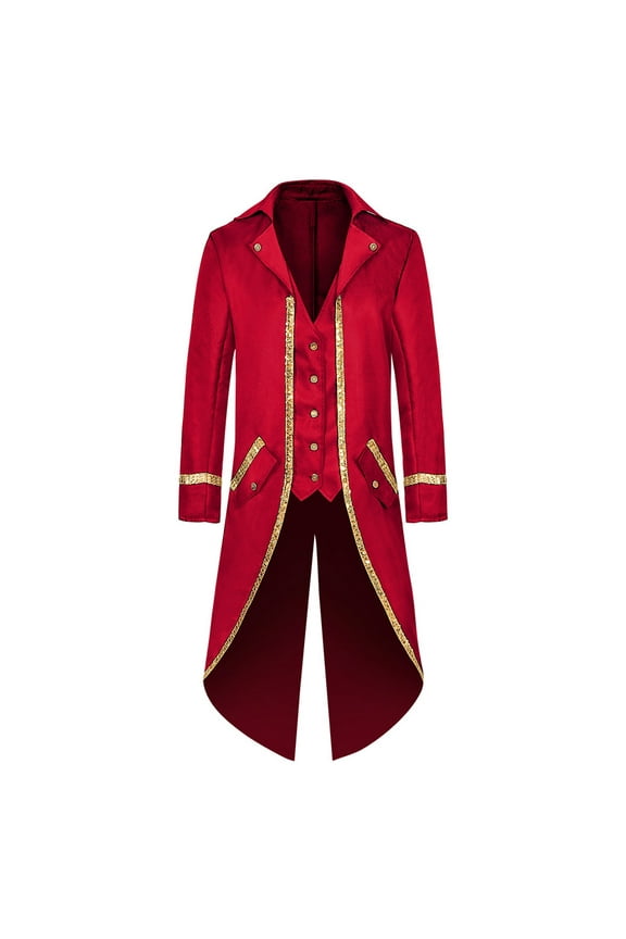 Men's Medieval Tailcoat Steampunk Long Trench Coat Gothic Vintage Costumes Jacket Performance Tuxedo Coat Red M