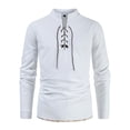thumbnail image 1 of Men's Medieval Vintage Long Sleeve Top Fall Solid Color Linen Lace-Up Shirt Casual Lounge Loose Lapel Blouses (White M), 1 of 1