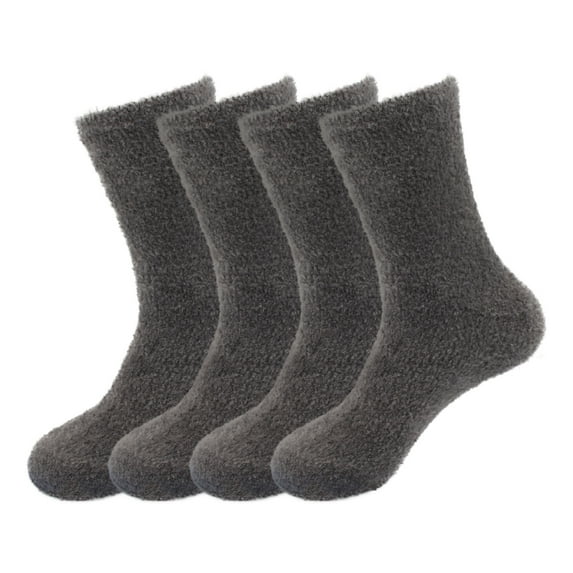 BambooMN Men's Featherlight Fuzzy Socks - Plush Soft Warm Comfy - Dark Grey - 4 Pairs