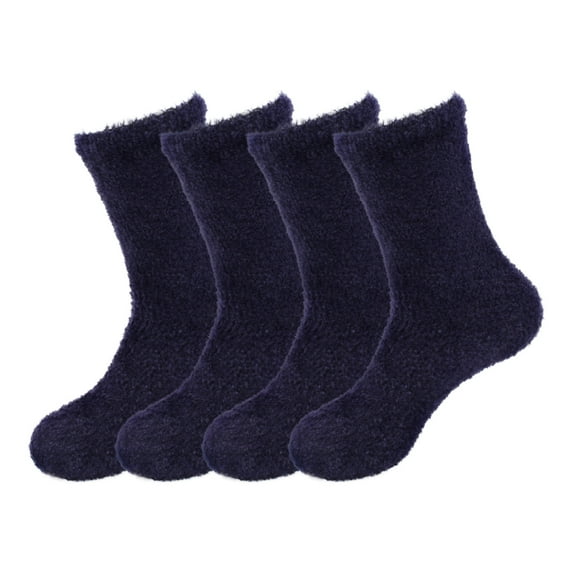 BambooMN Men's Featherlight Fuzzy Socks - Plush Soft Warm Comfy - Navy - 4 Pairs
