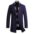 thumbnail image 1 of Men's Medium Long Cardigan Jacket Turn Down Collar Button Solid Color Long Sleeves Scarf Pocket Outwear Navy 3XL, 1 of 2