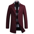 thumbnail image 1 of Men's Medium Long Cardigan Jacket Turn Down Collar Button Solid Color Long Sleeves Scarf Pocket Outwear Wine 2XL, 1 of 2