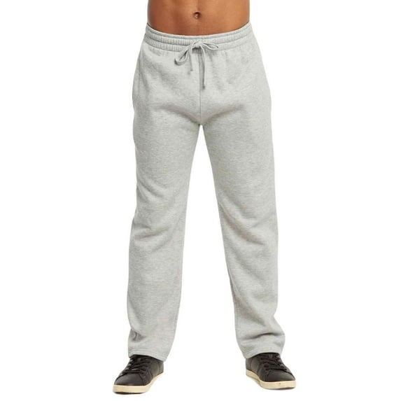 Men's Medium Weight Fleece Open Bottom Sweatpants with Pockets, Heather Grey L, 1 Pack