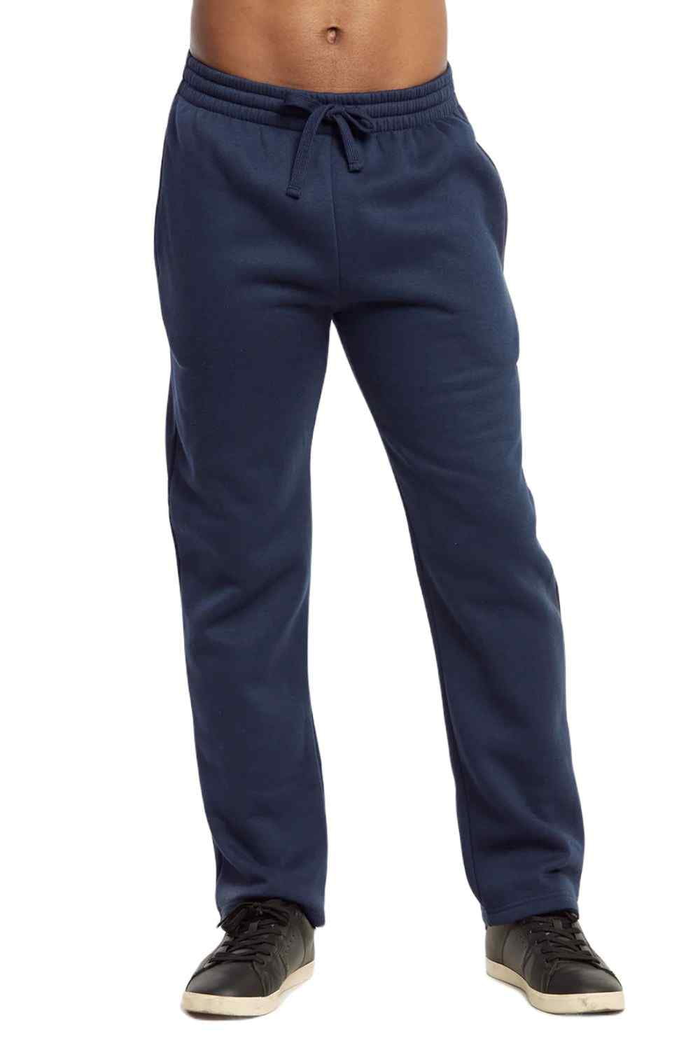 Men's Medium Weight Fleece Open Bottom Sweatpants with Pockets, NAVY M
