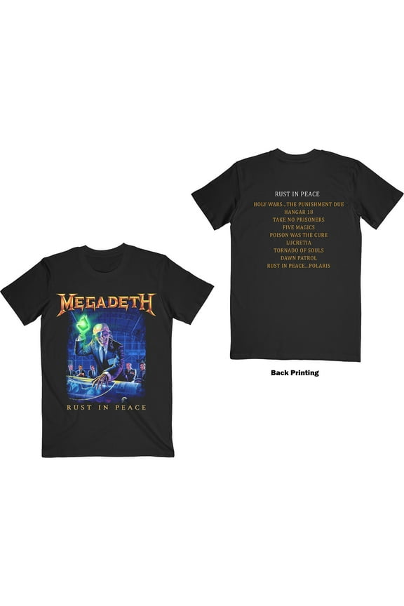 Men's Megadeth Rust In Peace Tracklist (Back Print) Slim Fit T-shirt XX-Large Black