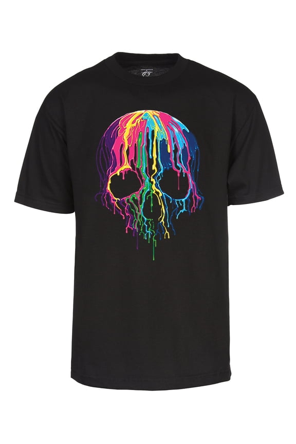Men's Melting Skull T-Shirt Short Sleeve Graphic Shirt, Black Large