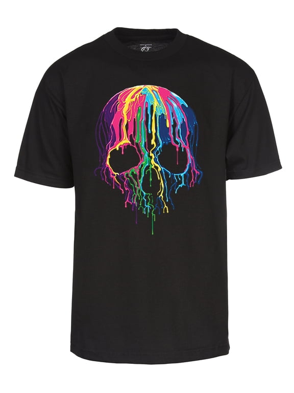 Men's Melting Skull T-Shirt Short Sleeve Graphic Shirt, Black Medium