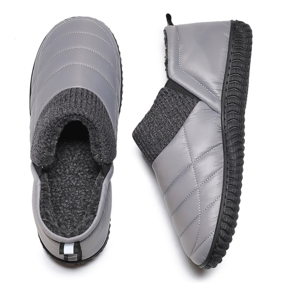Men's Memory Foam Down Slippers Knitted Warm House Shoes with Elastic Gores, Gray 13