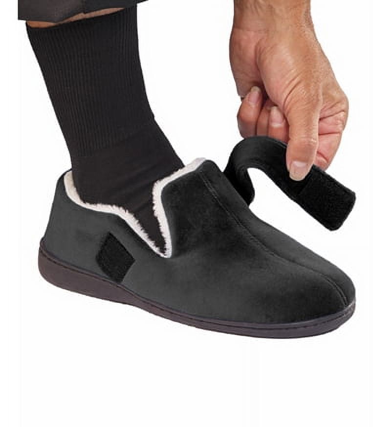 Men’s Memory Foam Fleece Lined House Slippers for Seniors, L, Black