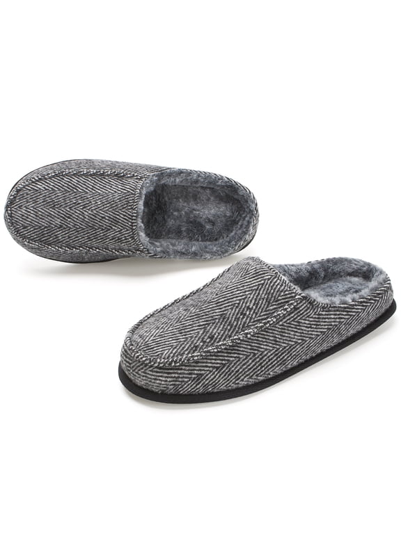 Men's Memory Foam House Slippers - Cozy, Fuzzy Bedroom Slip-on Loafer Shoes. Warm & Comfy Indoor Outdoor Moccasins. Unique Christmas Gift for Dad, Grandpa, Husband, Boyfriend, Grey Adult Size 8-9