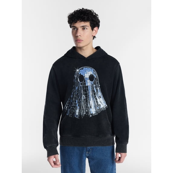 Halloween Oversized Fit Disco Ghost Graphic Fleece Hoodie Sweatshirt, Men's Sizes XS-4XLT