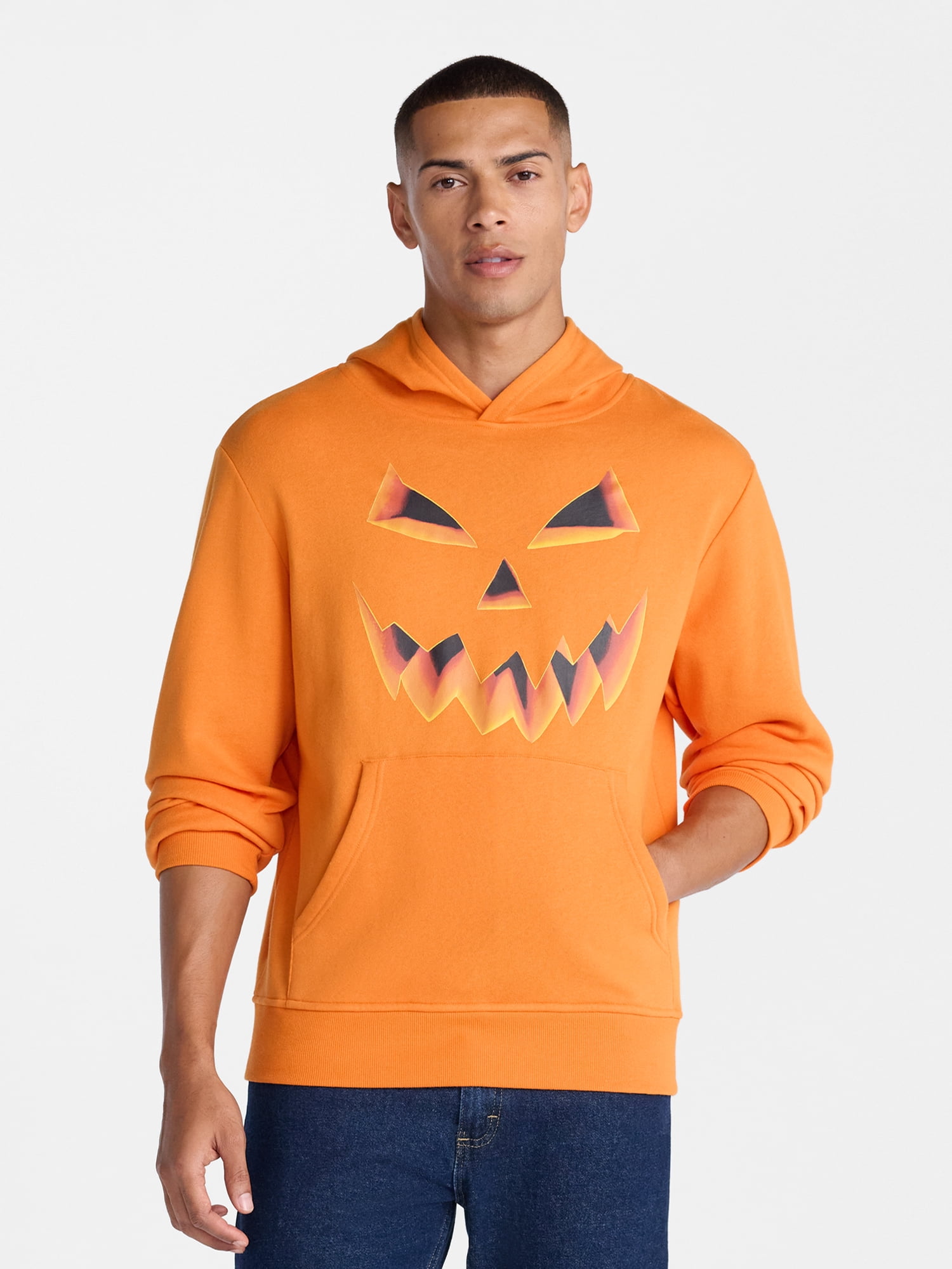 Halloween Oversized Fit Jack O'Lantern Pumpkin Graphic Fleece Hoodie Sweatshirt, Men's Sizes XS-4XLT